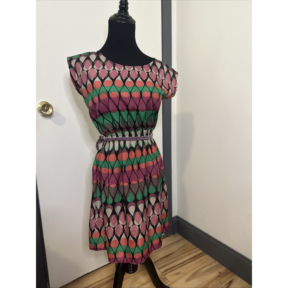 Bepop sundress geometric teardrop‎ belted size small - Picture 6 of 12